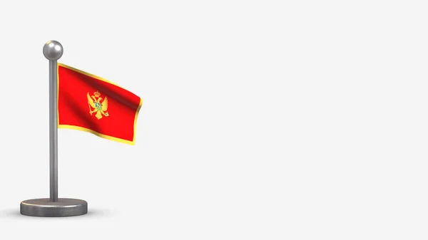 Czarnogóra 3d machając flagą ilustracja na małym maszcie flagowym. — Zdjęcie stockowe