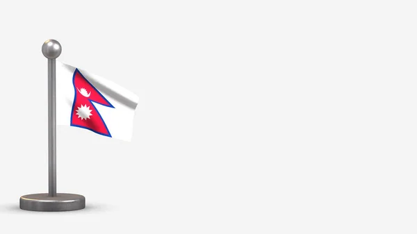 Nepal 3D waving flag illustration on tiny flagpole. — Stock Photo, Image