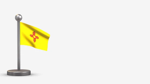 Nouveau-Mexique Illustration du drapeau agitant 3D sur un minuscule mât . — Photo