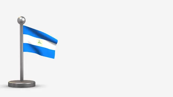 Nicaragua 3d zwaaiende vlag illustratie op kleine vlaggenmast. — Stockfoto