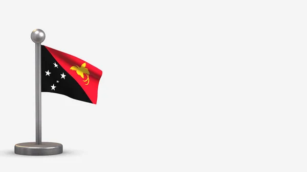 Papua New Guinea 3D melambaikan gambar bendera di tiang bendera kecil . — Stok Foto