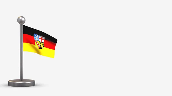 Saarland 3d zwaaiende vlag illustratie op kleine vlaggenmast. — Stockfoto