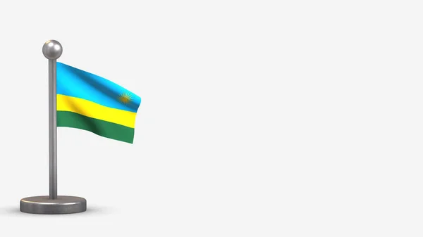 Ruanda 3d integető zászló illusztráció apró zászlórúd. — Stock Fotó