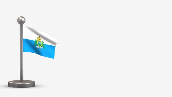 San Marino 3D viftande flagga illustration på liten flaggstång. — Stockfoto