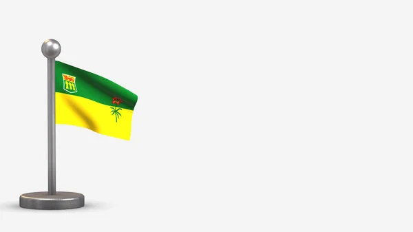 Saskatchewan 3D acenando ilustração bandeira em pequeno mastro . — Fotografia de Stock