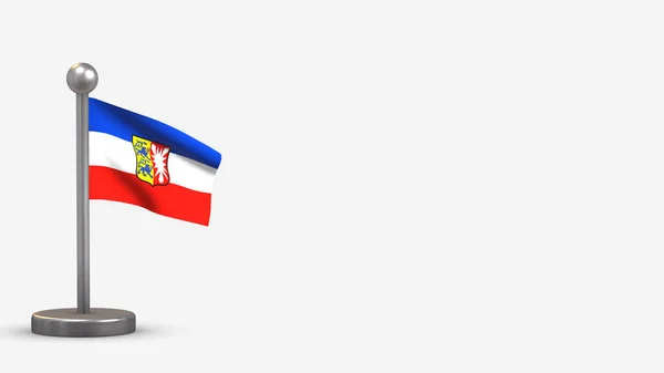 Schleswig-Holstein 3D swashing flag illustration on tiny flagpole. — 스톡 사진