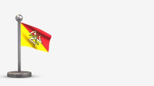 Ilustración de la bandera de Sicilia ondeando 3D en diminuto asta de bandera . —  Fotos de Stock