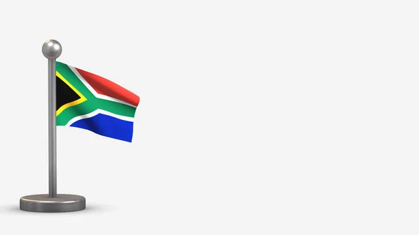 Sudáfrica 3D ondeando bandera ilustración en diminuto asta de la bandera . — Foto de Stock