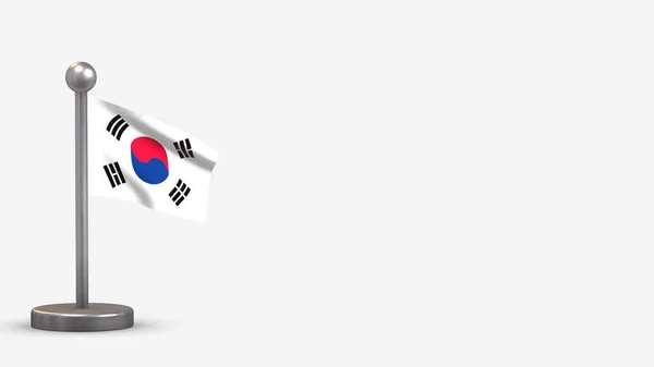 Corea del Sur 3D ondeando bandera ilustración en diminuto asta de la bandera . —  Fotos de Stock