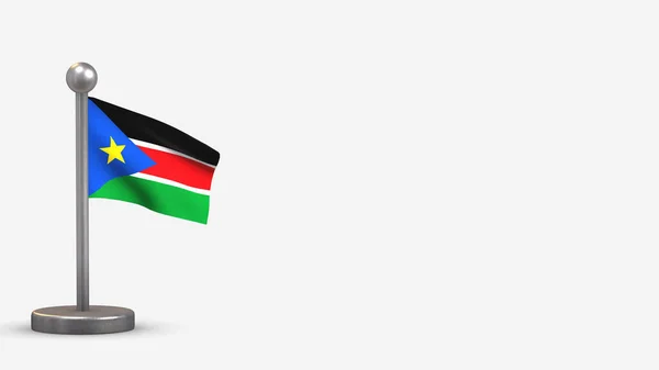 Південний Судан 3d розмахує ілюстрацією прапора на крихітному флагштоку. — стокове фото