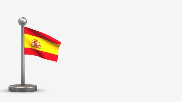 Hiszpania 3d machając flagą ilustracja na małym maszcie flagowym. — Zdjęcie stockowe