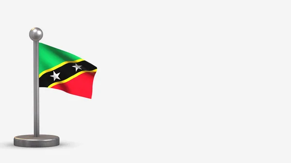 St. Kitts En Nevis 3d zwaaiende vlag illustratie op kleine vlaggenmast — Stockfoto