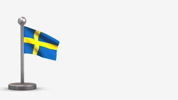 Швеція 3d розмахує ілюстрацією прапора на крихітному флагштоку. — стокове фото