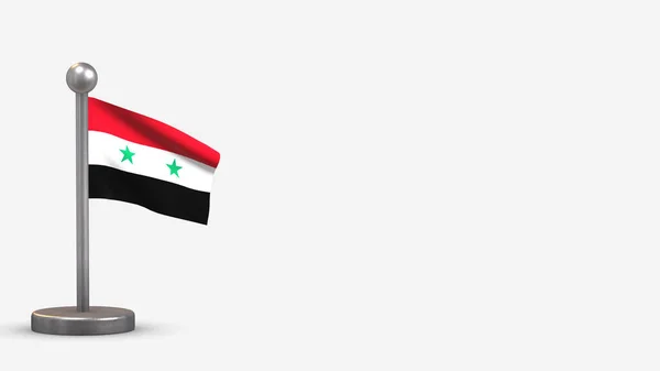 Suriye 3D dalgalı bayrak çizimi küçük bayrak direğinde. — Stok fotoğraf
