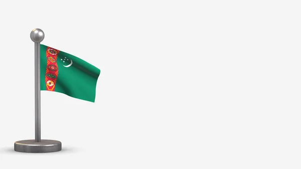 Туркменістан 3d розмахуючи прапором ілюстрація на крихітному флагштоку. — стокове фото