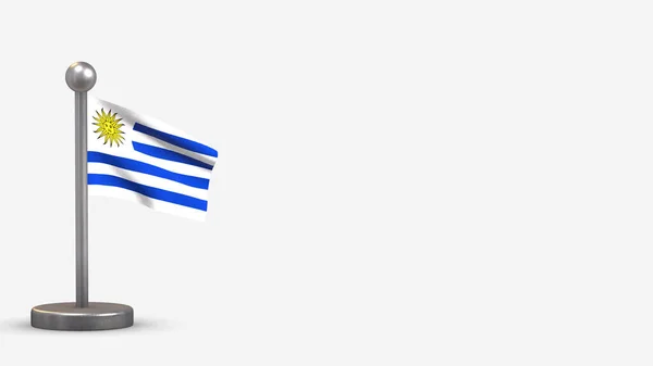 Uruguay ilustración de bandera ondeante 3D en diminuto asta de la bandera . —  Fotos de Stock