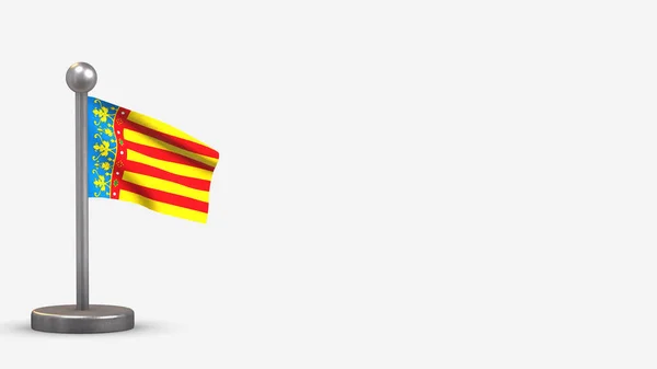 Valencia 3D waving flag illustration on tiny flagpole. — Stock Photo, Image