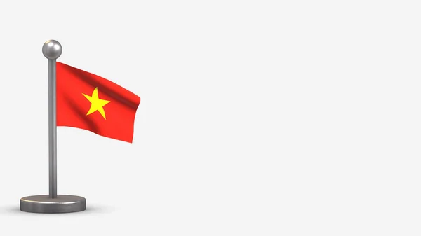 Ilustrasi bendera melambai 3D Vietnam pada tiang bendera kecil . — Stok Foto