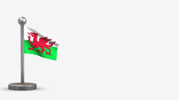 Gales 3D acenando ilustração bandeira no pequeno mastro . — Fotografia de Stock
