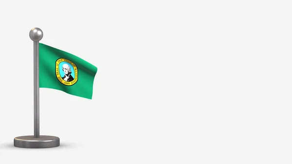 Washington 3D dalgalı bayrak çizimi küçük bayrak direğinde. — Stok fotoğraf