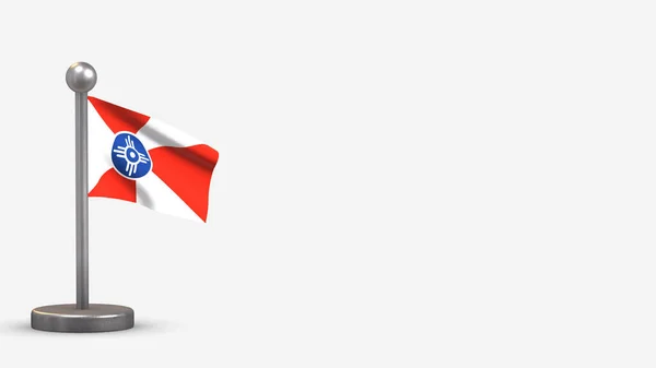 Wichita Kansas 3D acenando ilustração bandeira em pequeno mastro . — Fotografia de Stock