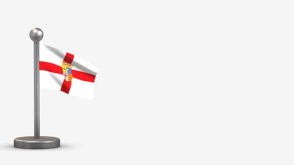 Zaragoza 3D acenando ilustração bandeira em pequeno mastro . — Fotografia de Stock