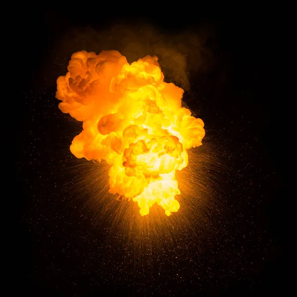 Яркая вспышка взрыва на черном фоне. вспышка огня — стоковое фото