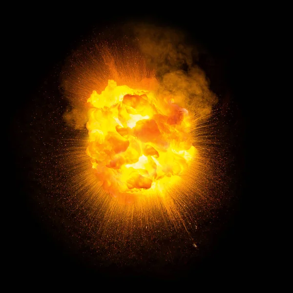 Flash 在黑色背景上的明亮的爆炸事件。火灾突发 免版税图库图片