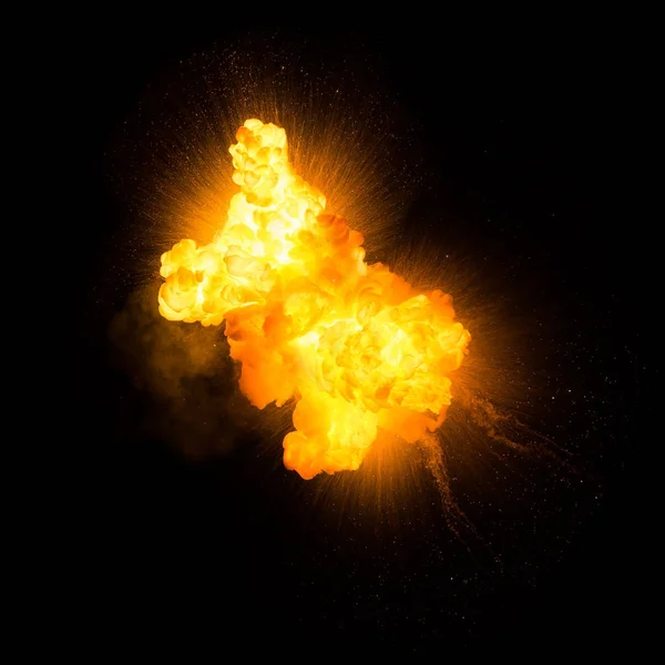 Destello de explosión brillante en un fondo negro. explosión de fuego —  Fotos de Stock