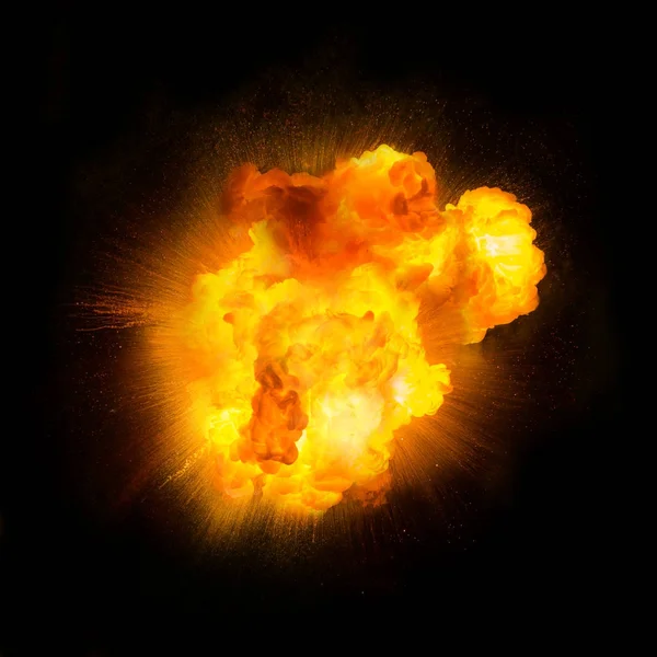 Destello de explosión brillante en un fondo negro. explosión de fuego — Foto de Stock