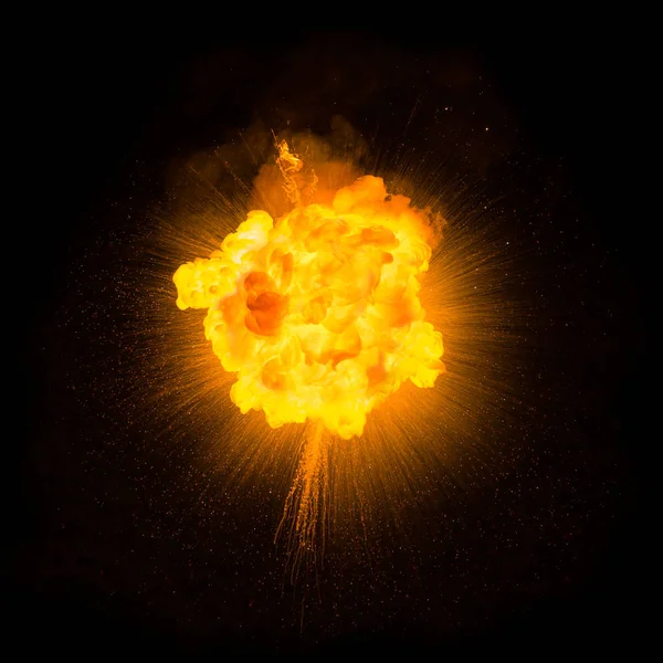 Flash 在黑色背景上的明亮的爆炸事件。火灾突发 免版税图库照片