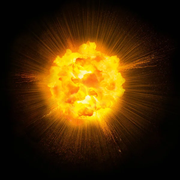 Bright explosion flash on a black backgrounds. fire burst Stock Picture