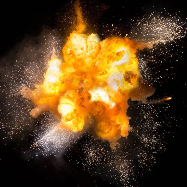 Bright explosion flash on a black backgrounds. fire burst Stock Photo