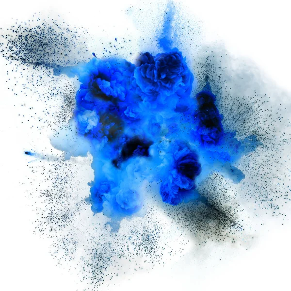 Brillante destello de explosión azul sobre fondo blanco. explosión de fuego Fotos de stock libres de derechos