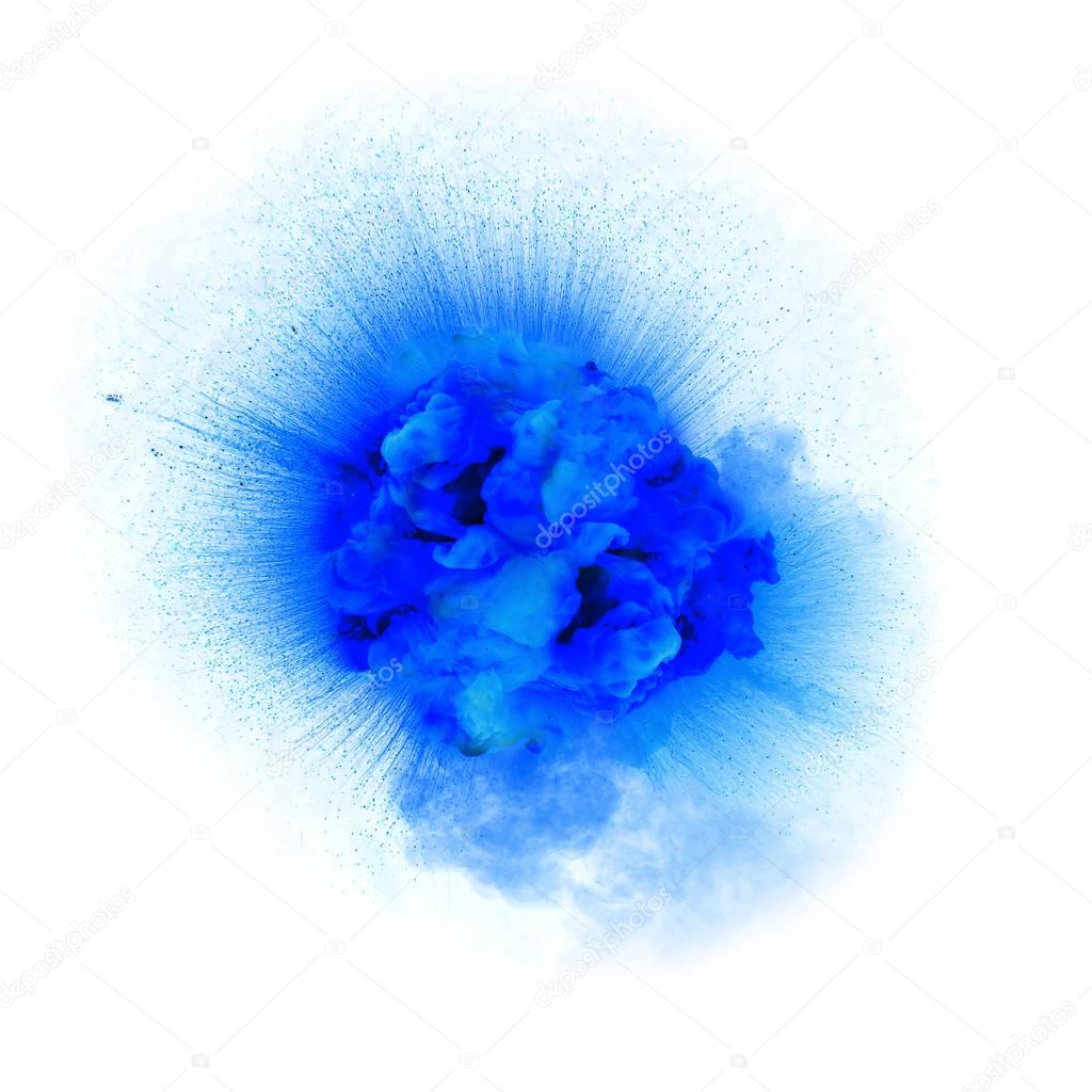 Bright blue explosion flash on a white backgrounds. fire burst