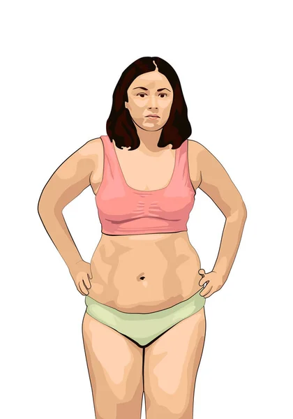 Mulher com sobrepeso com barriga gorda . —  Vetores de Stock
