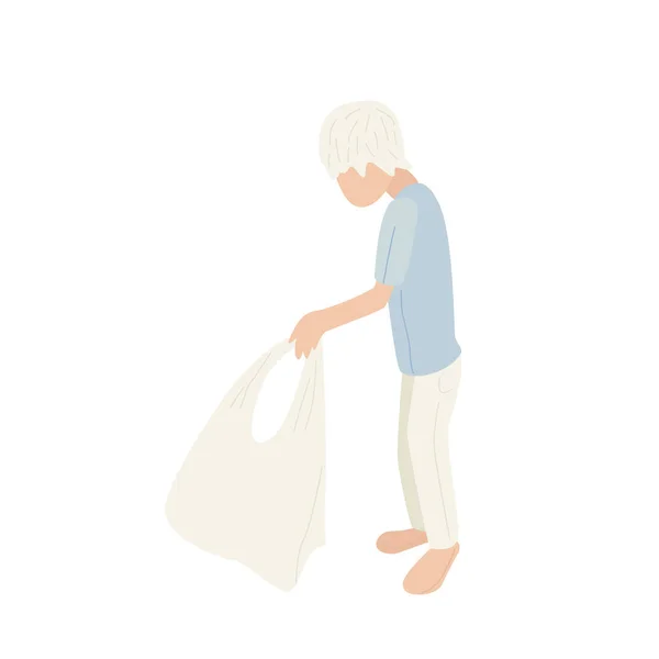 Молодой человек берет сумку с мусором — стоковый вектор