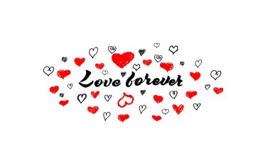 Forever love postcard. Lettering for Valentines day. Ink illustration.