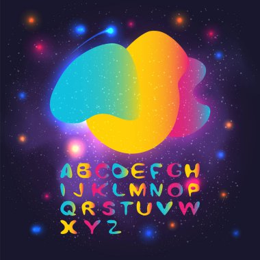 Set of alphabet modern graphic elements. Dynamical colored forms and line.