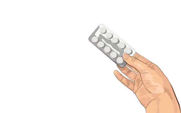 Pastillas de mano aisladas sobre fondo blanco. Sujetando pastillas en mano . — Archivo Imágenes Vectoriales