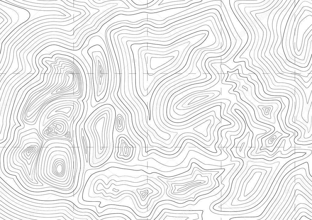 Abstract black and white topographic contours lines of mountains. Topography map art curve drawing with Grid white background. blank lined paper vector illustration.
