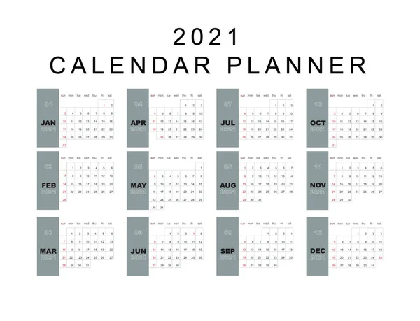 Simple Calendar 2021 Vector Illustration Planning Calendar Week Starts Sunday — Stock Vector