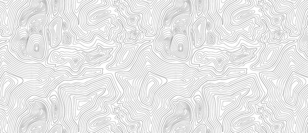 Background of the topographic map. Abstract black and white topographic contours lines of mountains. Topography map art curve drawing. Topographic map lines, contour background. Geographic abstract