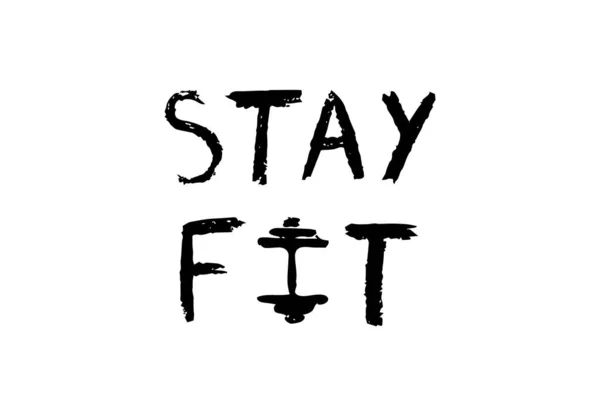 STAY FIT in Verbindung setzen. Gym-Emblem, T-Shirt-Print mit Hanteln — Stockvektor