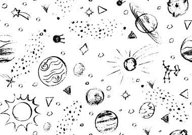 Dış uzay deseni. El çizimi vektör illüstrasyonu