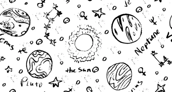 Padrão de doodle do espaço exterior. Ilustração vetorial desenhada à mão —  Vetores de Stock