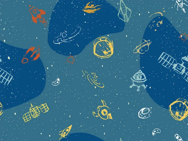 Outer Space Doodle Muster Handgezeichnete Vektor Illustration Set Von Leerzeichen — Stockvektor