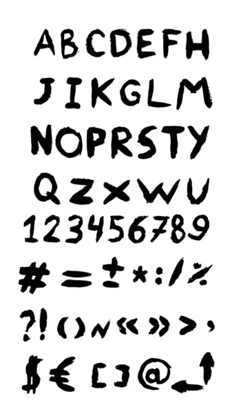 Alfabet Kaligraficzny Litery Cyfry Wektorowe Ręcznie Rysowany Krój Pisma Ilustracja — Wektor stockowy