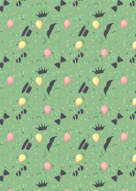 Taçlı tasarım şablonu, hediye kutusu, hava balonu, bıyık, güneş gözlüğü, sıra ve Babalar Günü için konfeti. Seni seviyorum, baba.