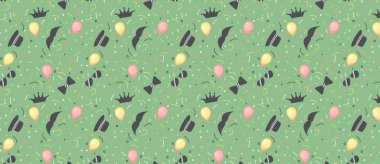 Taçlı tasarım şablonu, hediye kutusu, hava balonu, bıyık, güneş gözlüğü, sıra ve Babalar Günü için konfeti. Seni seviyorum, baba.